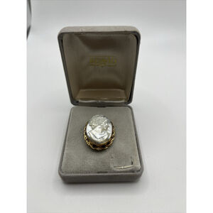 Vtg CARLA 14KT GF Carved Mother of Pearl Cameo Brooch White Shell Pin SEE I